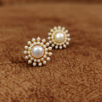 SEMI PRECIOUS PEARL STUDDED GOLD PLATED STUDS 2