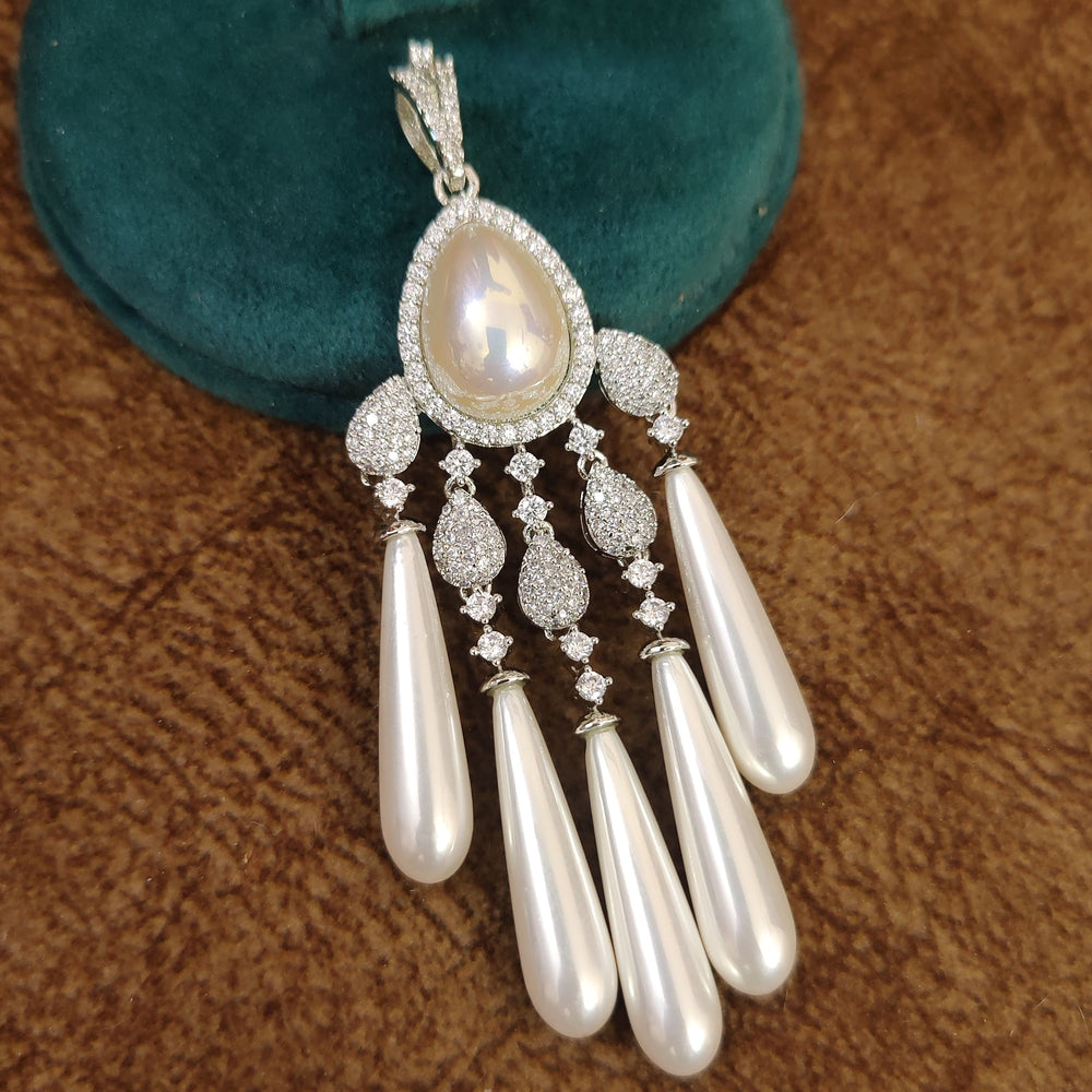 SILVER PLATED DESIGNER DANGLING PEARLS PENDANT SET