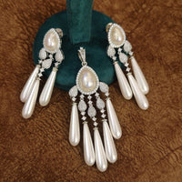 SILVER PLATED DESIGNER DANGLING PEARLS PENDANT SET 4