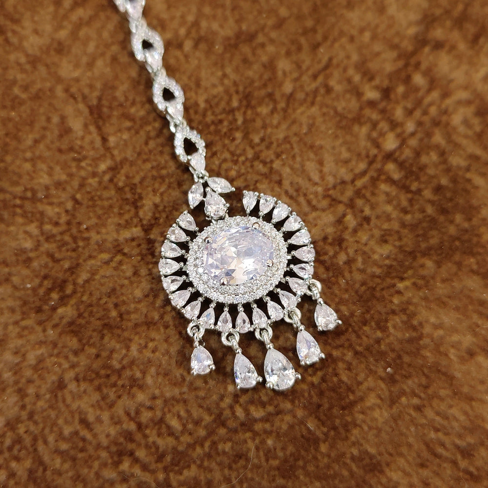 SILVER PLATED DIAMOND LOOK WEDDING MAANG TIKKA