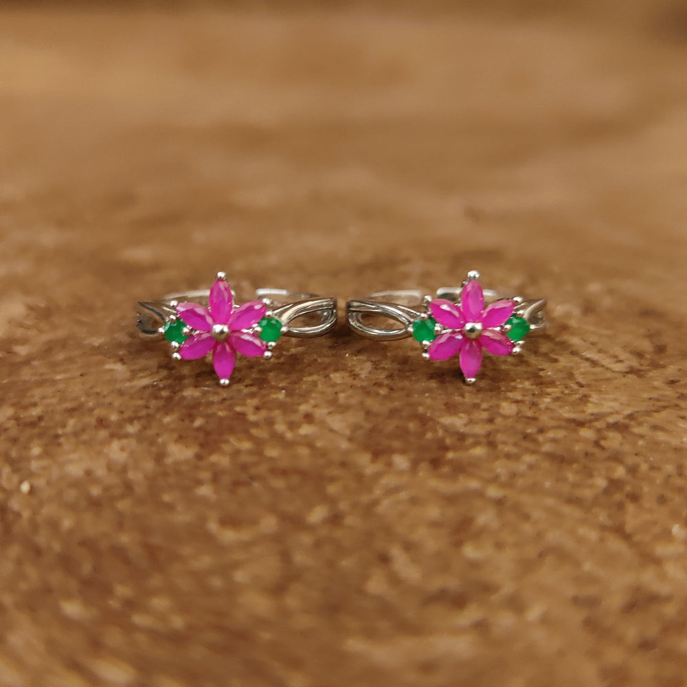 SILVER PLATED RUBY & EMERALD FINE TOE RINGS