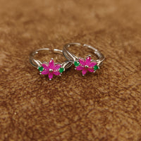 SILVER PLATED RUBY & EMERALD FINE TOE RINGS 2