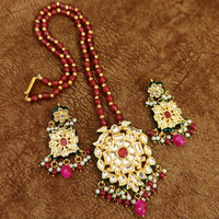 Sanvi Jewels Regal Kundan Meenakari Red Beaded Pendant Set 2