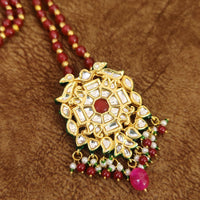 Sanvi Jewels Regal Kundan Meenakari Red Beaded Pendant Set 3