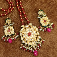 Sanvi Jewels Regal Kundan Meenakari Red Beaded Pendant Set 5