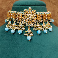 Turquoise Kundan Polki Gold Plated Choker Set 4