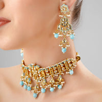 Turquoise Kundan Polki Gold Plated Choker Set 2