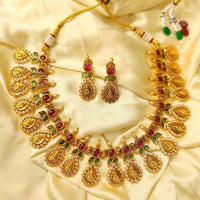 Temple Look Ruby Emerald Drop Kempu Style Necklace Set 1