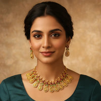 Temple Look Ruby Emerald Drop Kempu Style Necklace Set 2