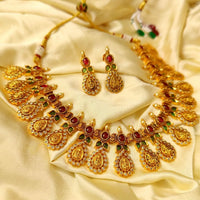 Temple Look Ruby Emerald Drop Kempu Style Necklace Set 4
