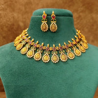 Temple Look Ruby Emerald Drop Kempu Style Necklace Set 5
