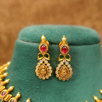 Temple Look Ruby Emerald Drop Kempu Style Necklace Set 6