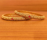 Anti-Tarnish Matt Gold Look Ruby Flower Bangles 1