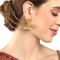 GOLD PLATED ETHNIC PEARL BAHUBALI EAR CHAIN 3