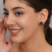 Black Colour Cubic Zirconia Studded Gold Plated Studs 2