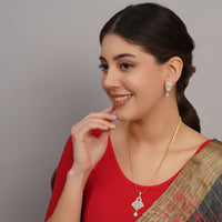 Diamond Look Zircon Studded Pendant and earrings Set With Chain 2