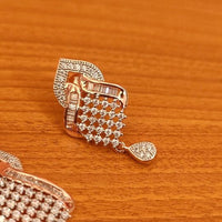 Diamond Look Zircon Studded Pendant and earrings Set With Chain 3