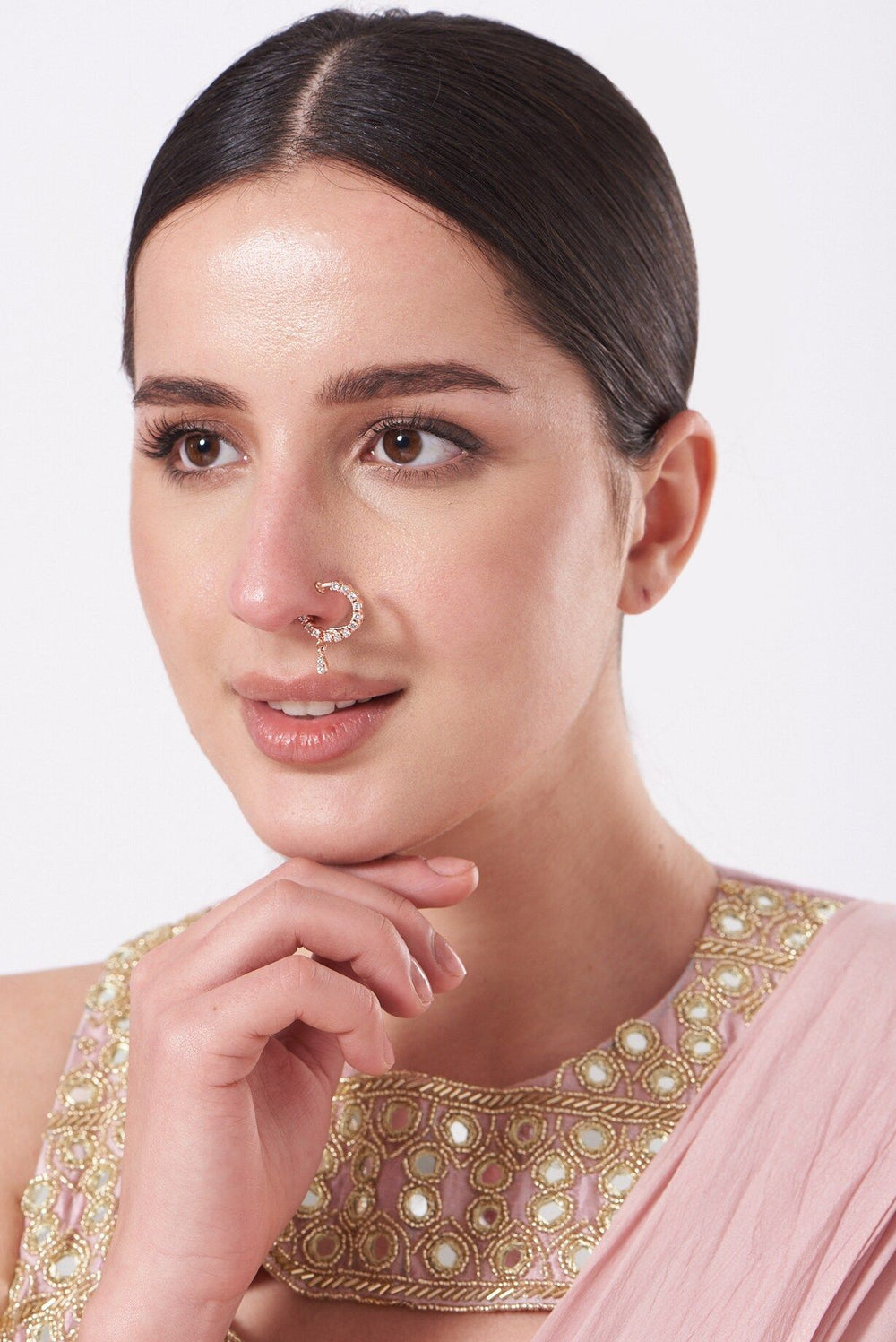 Gold Plated Diamond Look Pressable Nose Ring