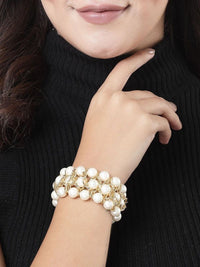 Jewelatoz Metal Pearl Gold-plated White Elegant Chain Link Bracelet for Women 2