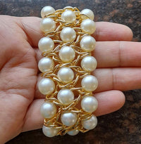 Jewelatoz Metal Pearl Gold-plated White Elegant Chain Link Bracelet for Women 4