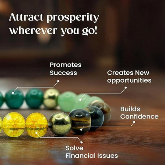 Jewelatoz Gemstone Beads Bracelet | Green Aventurine, Pyrite, Tiger's Eye, Citrine & More | Unisex - handcrafted bracelet for women | Jewelatoz