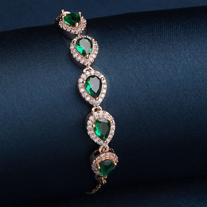 Jewelatoz Brass Gold-plated Green Luxury American Diamond Glow Bangle Style Bracelet