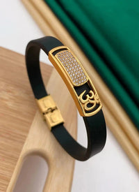 Jewelatoz Alloy & Stainless Steel American Diamond Bracelet | Om Design | Free Size | Gold Black 1