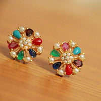 Navratan Pearl Gold Look Studs 1