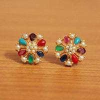 Navratan Pearl Gold Look Studs 6
