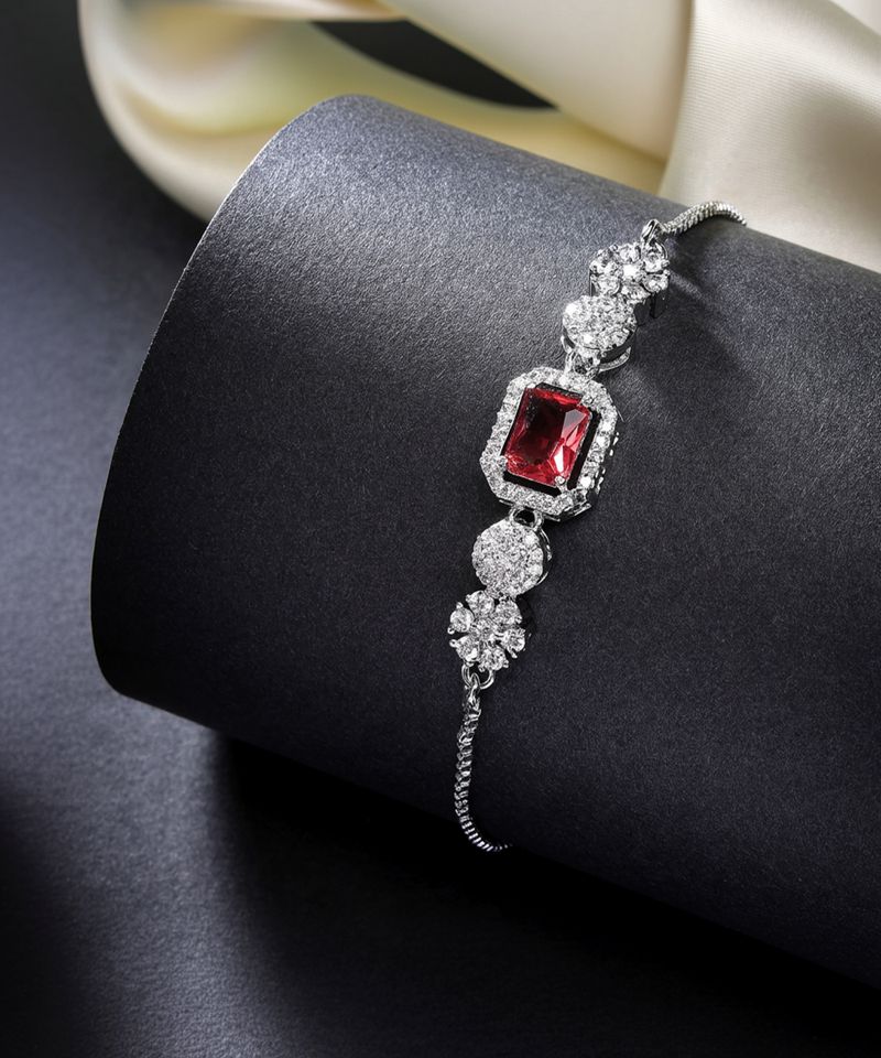 Jewelatoz Brass Rhodium Red Stylish Luxury American Diamond Glow Bangle Style Bracelet