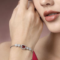 Jewelatoz Brass Rhodium Red Stylish Luxury American Diamond Glow Bangle Style Bracelet 3