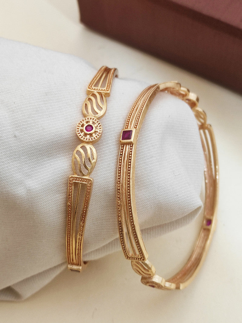 Jewelatoz Gold Plated Diamond Bangle Set | Cubic Zirconia Ethnic Bangles | Pack of 2