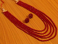 5 Line Ruby Colour Multi String Necklace Set 1