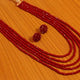 5 Line Ruby Colour Multi String Necklace Set