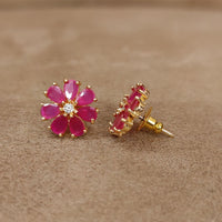 Ruby Flower Pattern Gold Plated Earrings 1