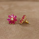 Ruby Flower Pattern Gold Plated Earrings