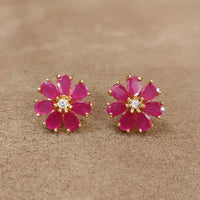 Ruby Flower Pattern Gold Plated Earrings 3