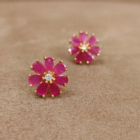 Ruby Flower Pattern Gold Plated Earrings 2